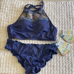 Hobie Blue Bikini Set with Halter Top